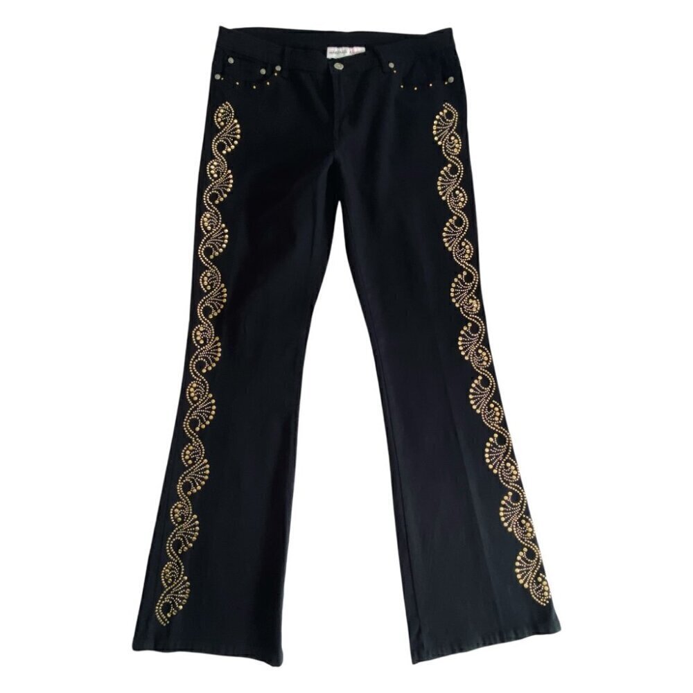 Marshall Rousso Gold Studded High-Rise Boot Cut Jean 10​​​​​​​​​